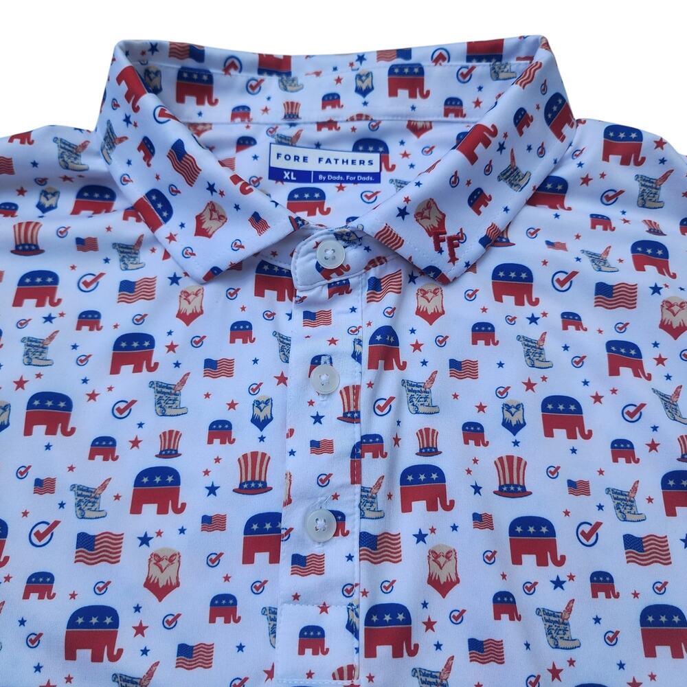 Fore Fathers Go Red Party Polo Shirt Men's Size XL Republican Patriotic Golf USA
